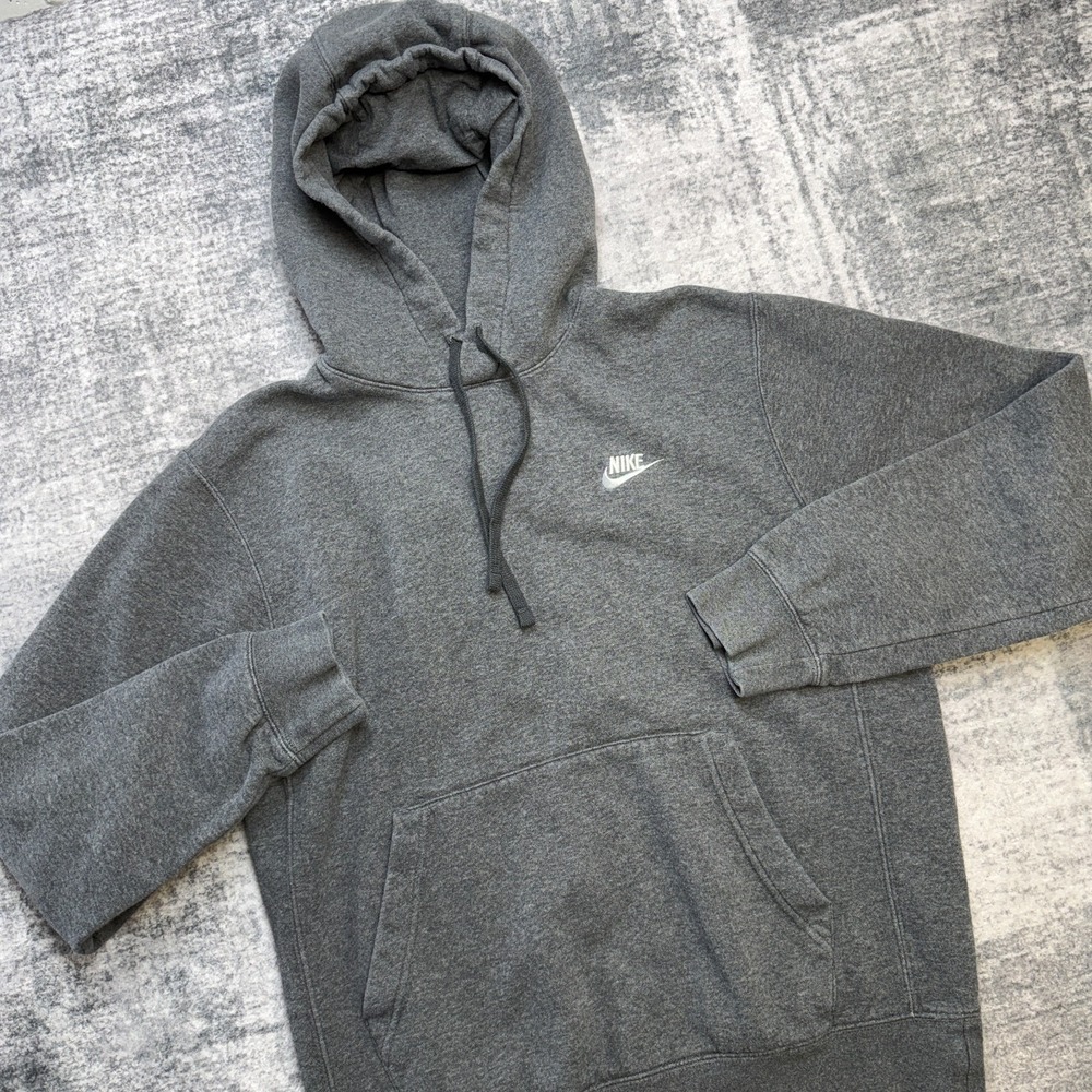 Nike Club Fleece Hoodie Small Gray Sportswear Sweatshirt Embroidered Swoosh Logo